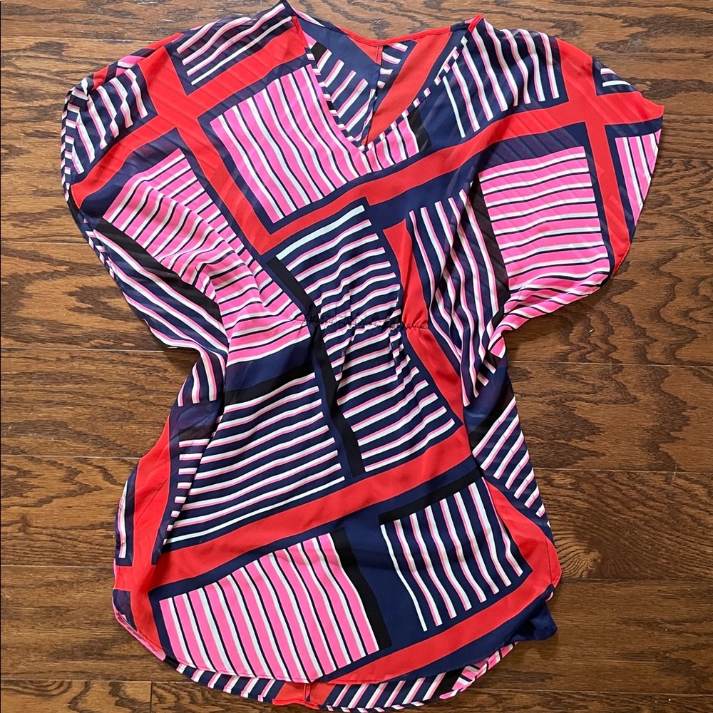 Express Women’s Dress V-Neck Blue / Pink / Red Striped Size XS